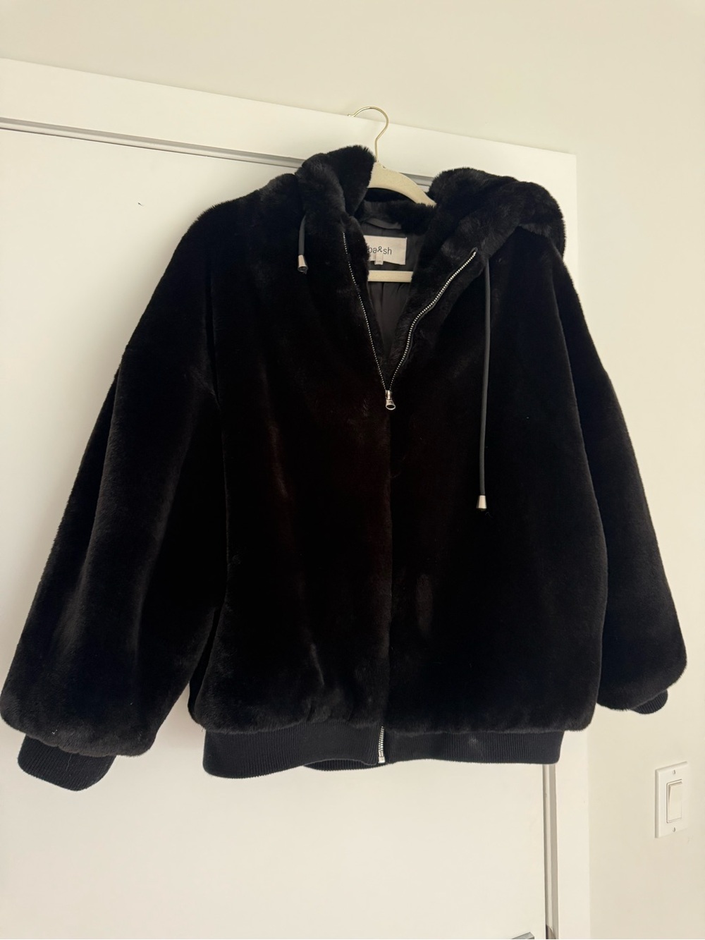 Ba&sh Black Faux-Fur Hooded Jacket - Cozy Women's Coat